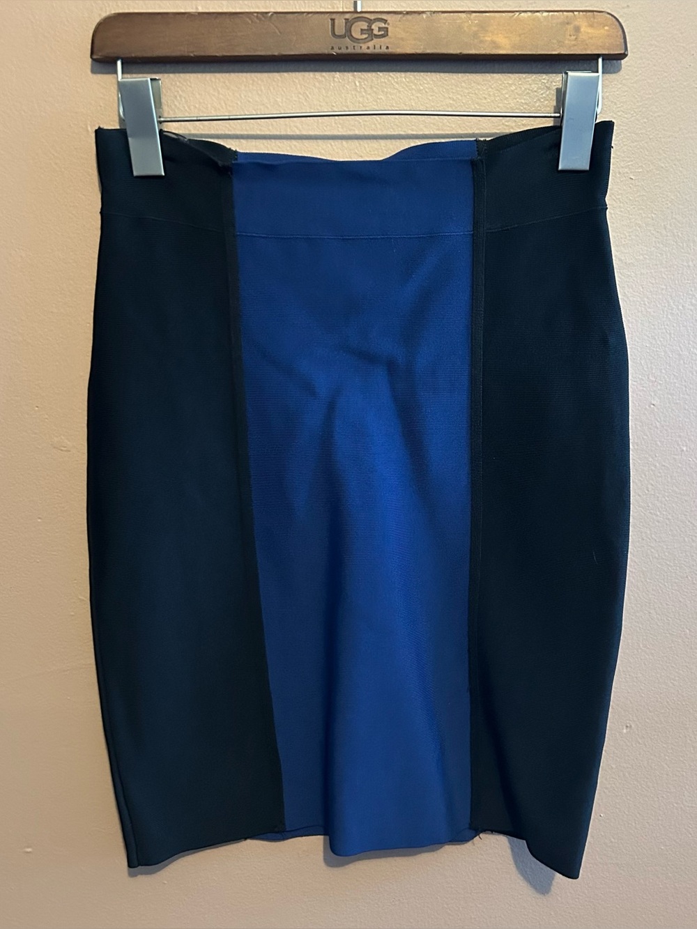 BCBGMaxazria Emery Colorblock Power Skirt Blue Black Bandage Bodycon Size Medium